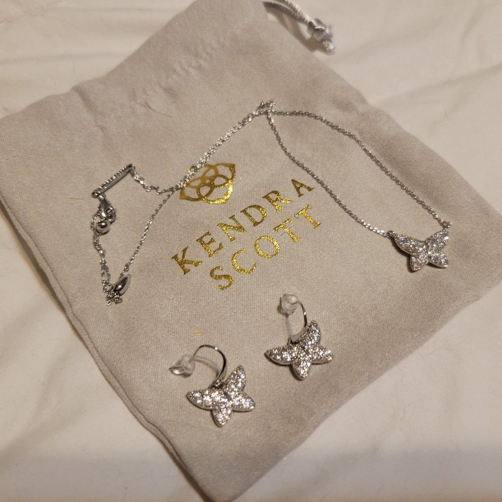 Kendra Scott Silver Butterfly Necklace and Earrings